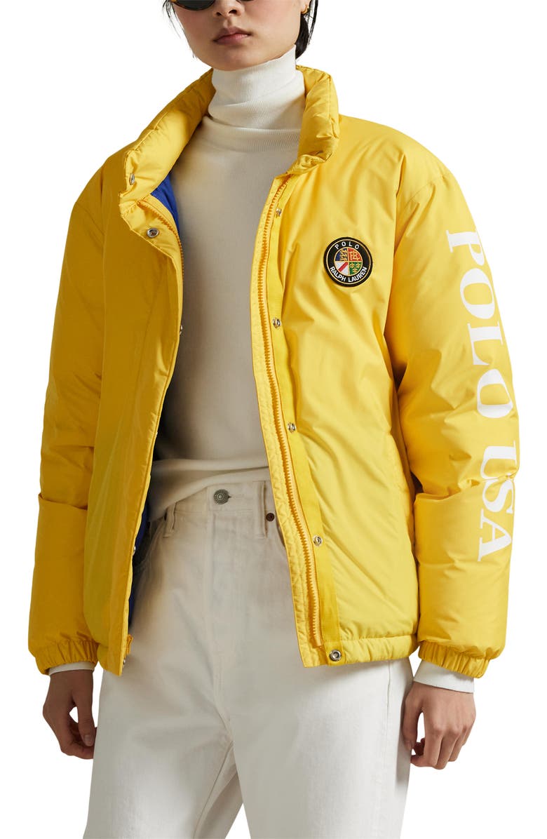 Polo Ralph Lauren Logo Down Puffer Jacket, Main, color, Athletic Gold