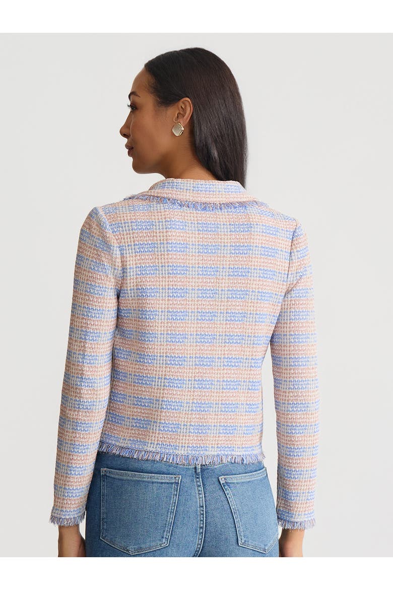 Relaxed Plaid Fringe Trim Knit Jacket, Alternate, color, Tranquil Blue