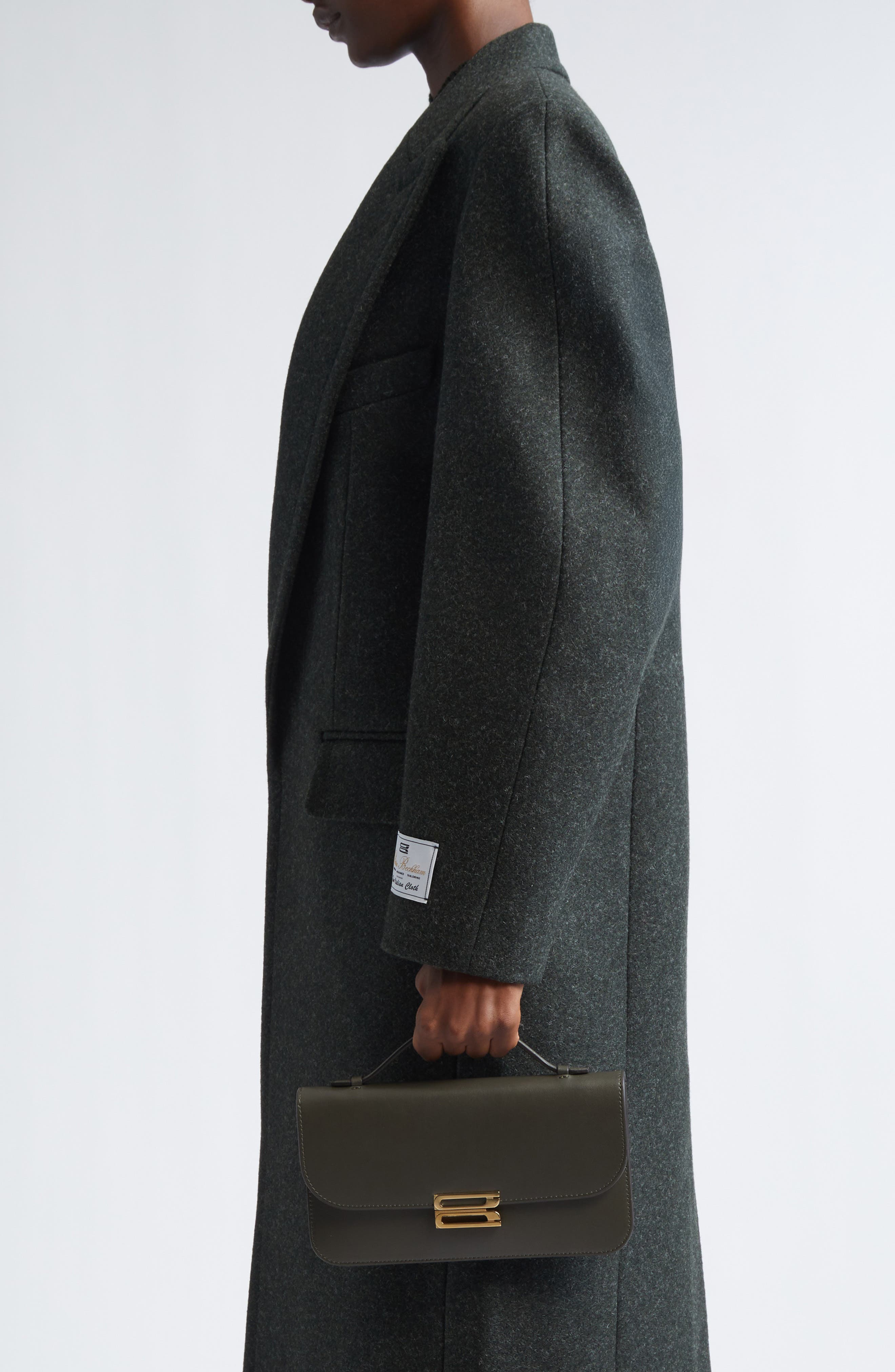 Midi Dorian Leather Top Handle Pouchette Bag, Alternate, color, DARK OLIVE