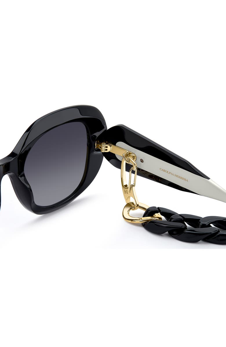 Carolina Herrera 53mm Gradient Rectangular Sunglasses with Removable Chain, Alternate, color, Black/ Dark Grey Sf