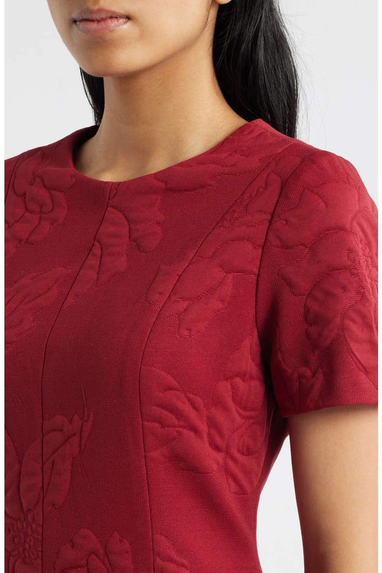 Floral Jacquard Fit & Flare Dress, Alternate, color, BURGUNDY