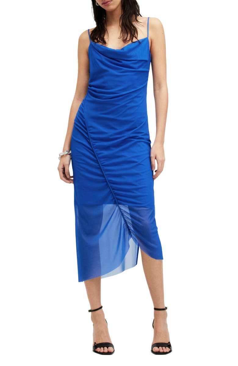 AllSaints Ulla Mesh Slipdress, Main, color, Electric Blue