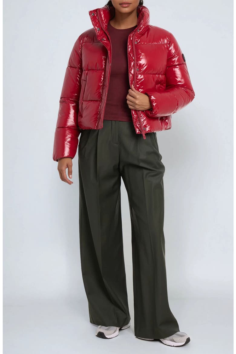 Coco Crop Water Resistant Puffer Jacket, Alternate, color, SCARLET