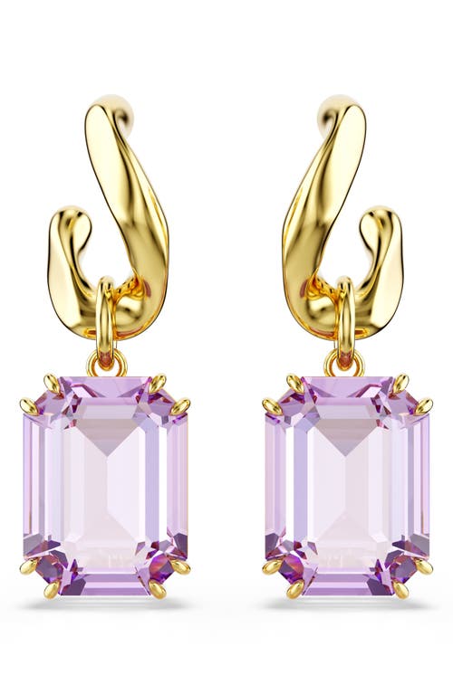 Swarovski Millenia Emerald Cut Crystal Drop Earrings In Purple