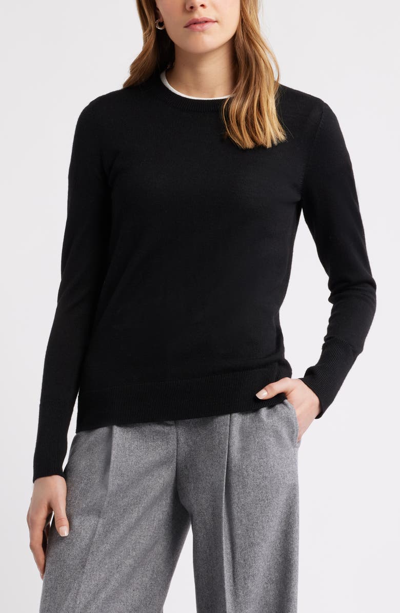 Caslon<sup>®</sup> Merino Wool Blend Crewneck Sweater, Main, color, Black