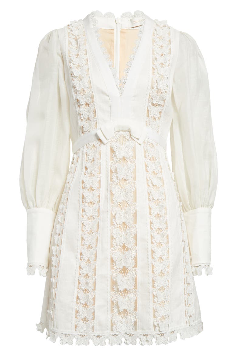 Flutter Butterfly Lace Long Sleeve Linen Dress (Nordstrom Exclusive), Alternate, color, NATURAL