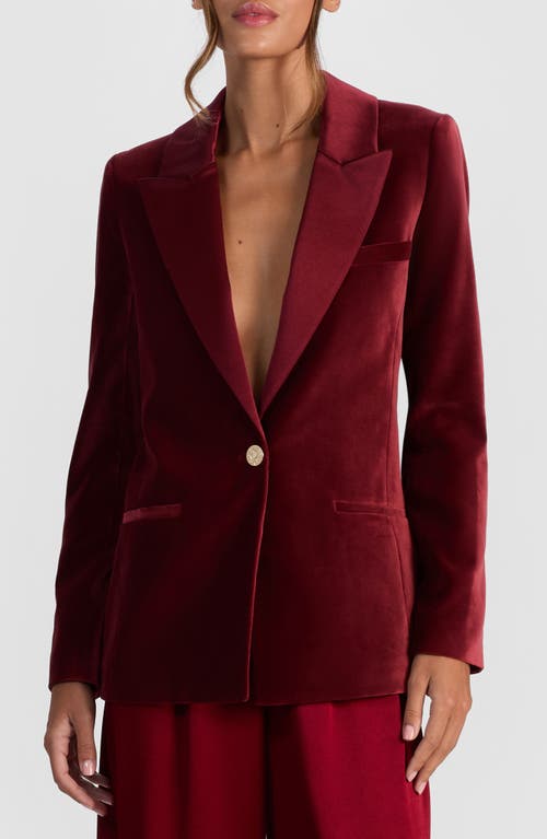Alice And Olivia Silas Velvet Blazer In Burgundy