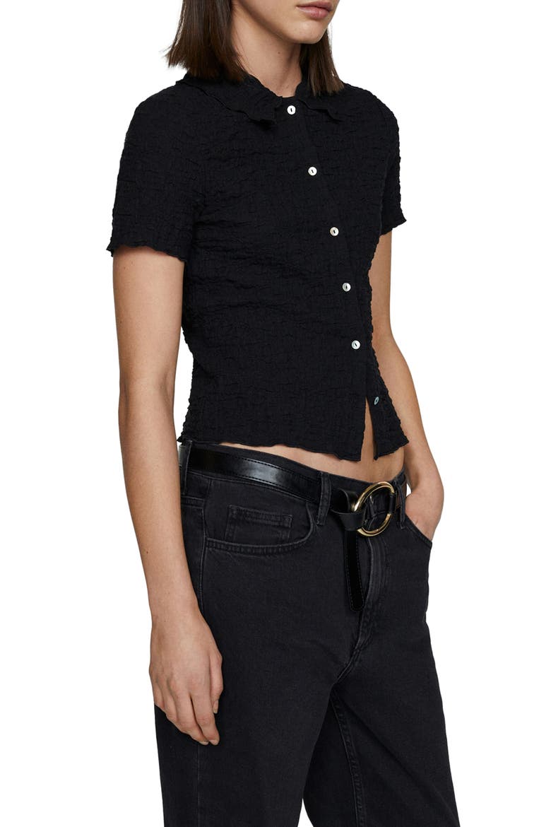 Fidela Textured Button-Up Shirt, Main, color, BLACK