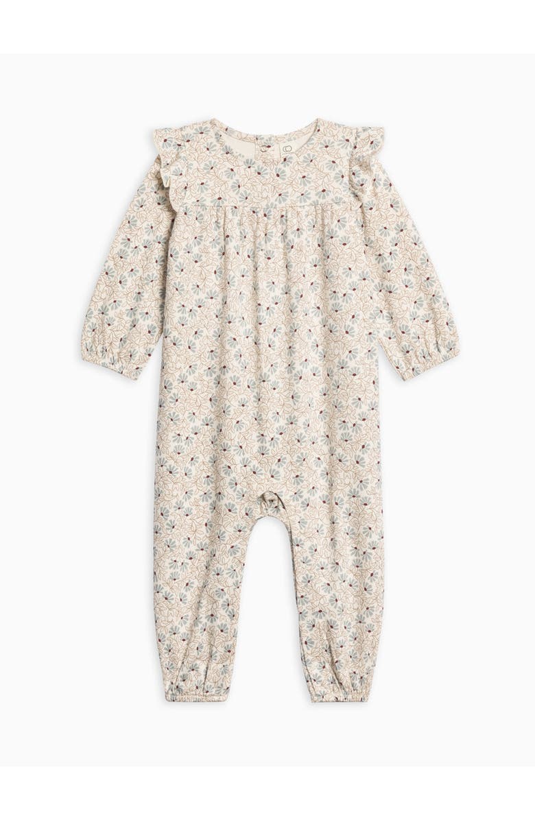 Colored Organics Organic Cotton Jine Ruffle Sleeve Romper, Main, color, Pamela Floral / Mist + Navy