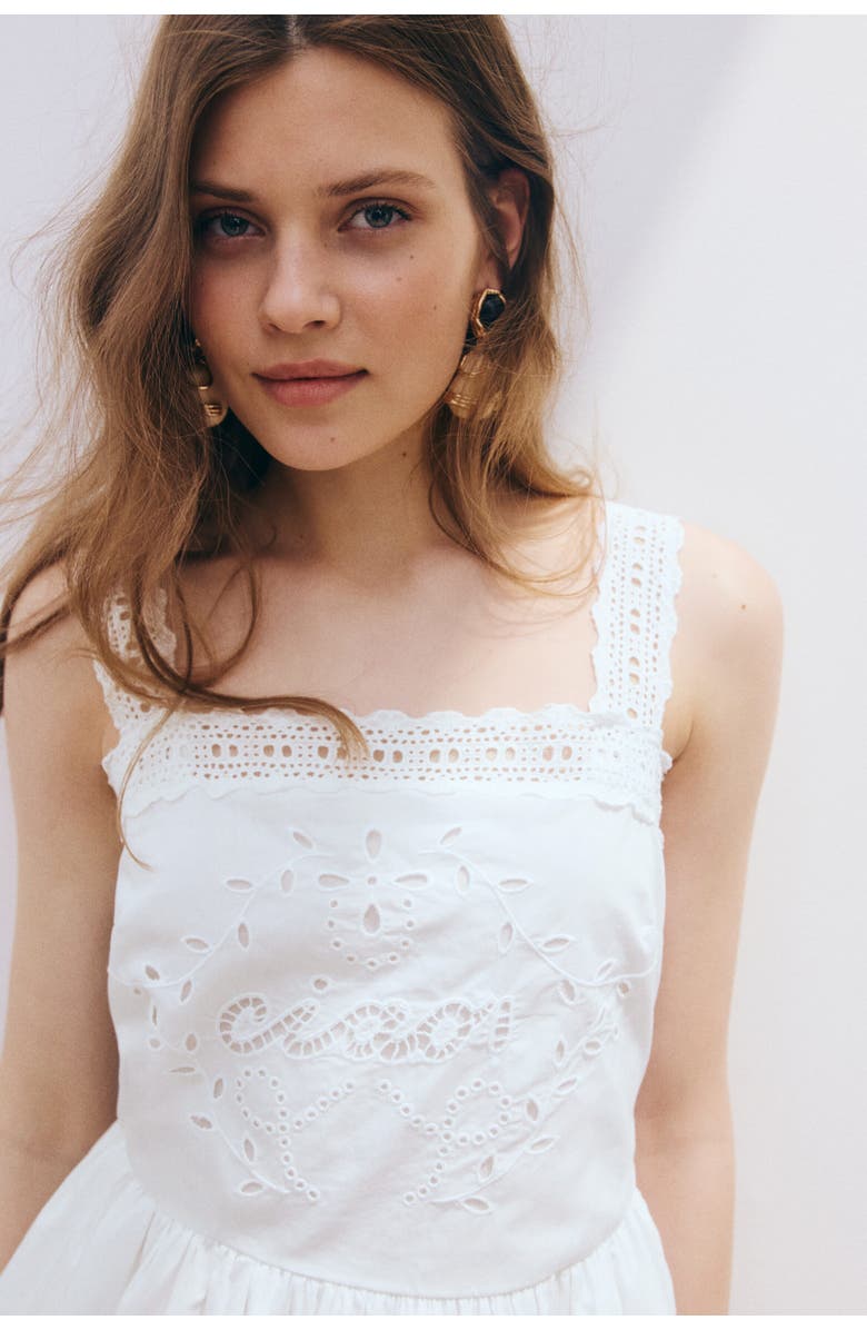 H&M Broderie Anglaise Cotton Dress, Alternate, color, Ivory