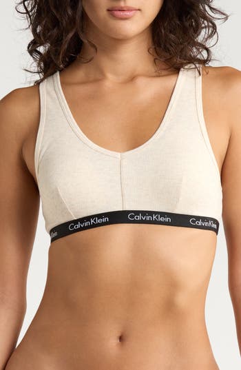 Calvin Klein Lightly Lined Rib Logo Bralette In White