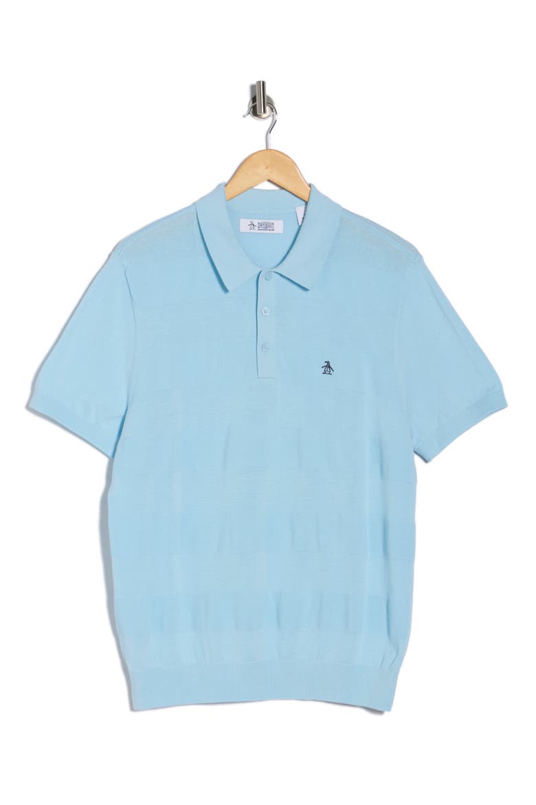 Honeycomb Textured Cotton Polo, Alternate, color, COOL BLUE