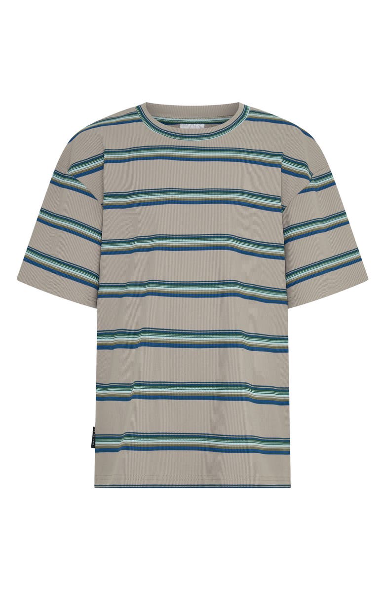 TINY TRIBE Kids' Stripe Rib Stretch Cotton T-Shirt, Main, color, Grey Multi
