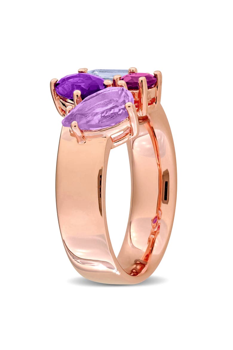 Gemstone Multi-Shape Open Ring Sterling Silver, Alternate, color, Amethyst/Rose-Plated