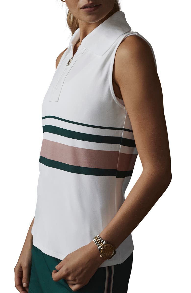 Varley Darnell Stripe Sleeveless Performance Piqué Polo, Alternate, color, White