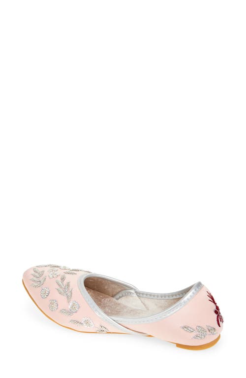 Fuchsia Amira Floral Embroidered Jutti Flat In Pink