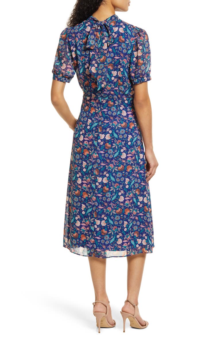 Julia Jordan Floral Print Puff Sleeve Midi Dress, Alternate, color, 