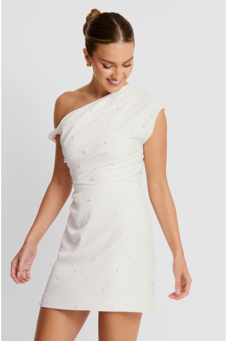 Asymmetric Bardot Mini Dress, Main, color, White
