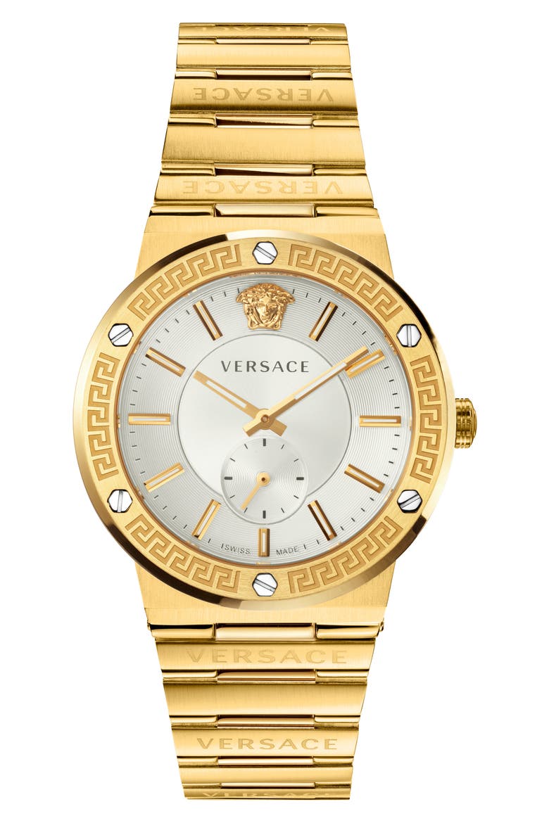 Greca Logo Bracelet Watch, 41mm, Main, color, GOLD/ SILVER/ GOLD