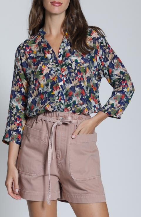 Mixed Stripe Mandarin Collar Button-Up Shirt