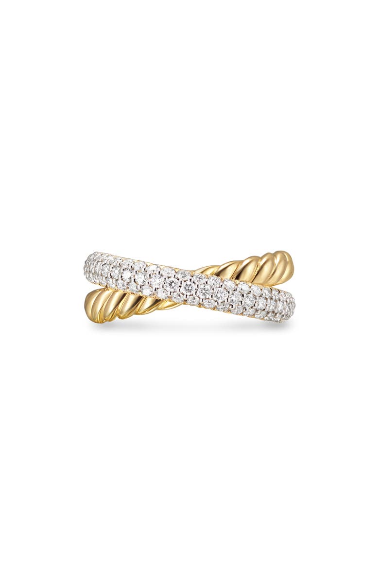David Yurman Crossover Two-Row Ring in 18K Yellow Gold with Diamonds, 7.5mm, Main, color, 18K Gold - Size 6