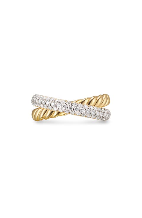 Crossover Two-Row Ring in 18K Yellow Gold with Diamonds, 7.5mm