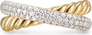 David Yurman Crossover Two-Row Ring in 18K Yellow Gold with Diamonds, 7.5mm