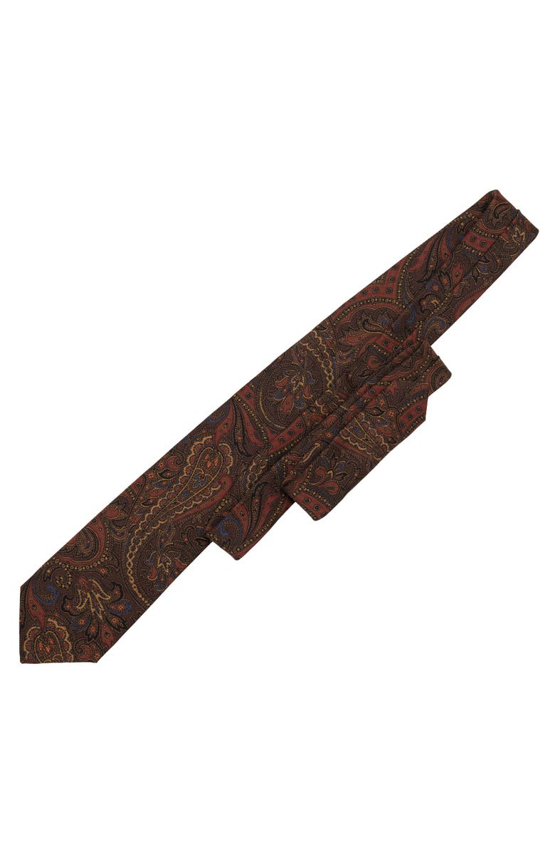Elizabetta Marsala - Extra Long Printed Madder Silk Tie for Men, Alternate, color, Brown