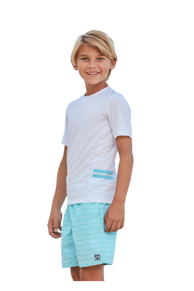 Boys Short Sleeve Rashguard, Main, color, White