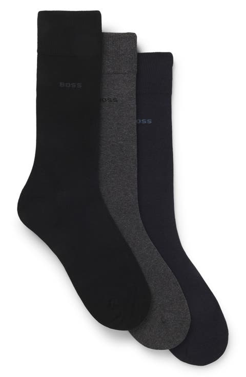 Assorted 3-Pack Solid Brushed Cotton Blend Dress Socks Gift Box