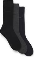 BOSS Assorted 3-Pack Solid Brushed Cotton Blend Dress Socks Gift Box