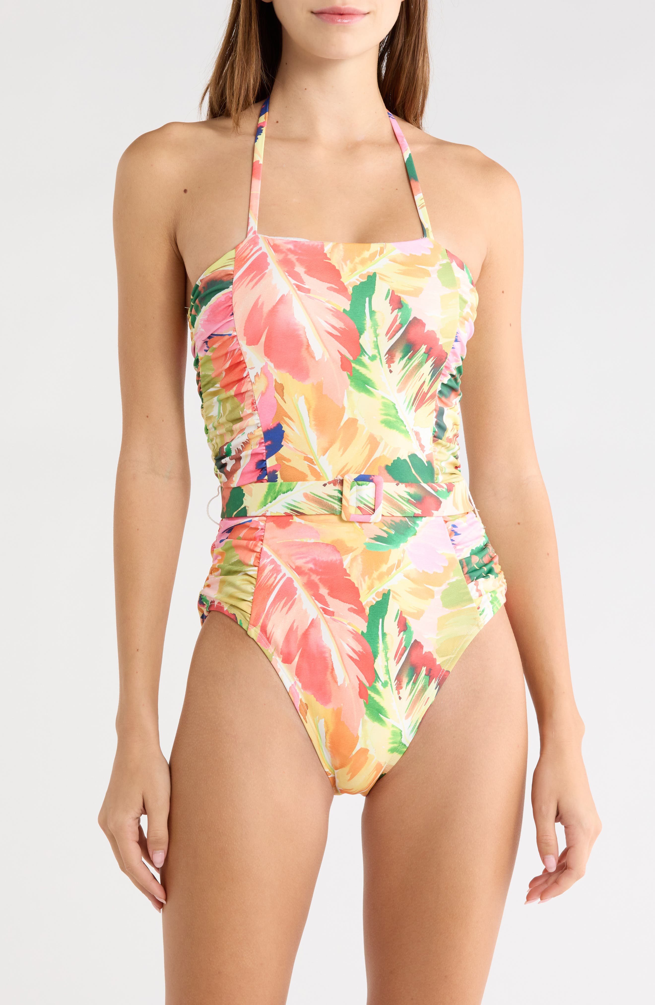 Kylah Shirred Belted One-Piece Swimsuit