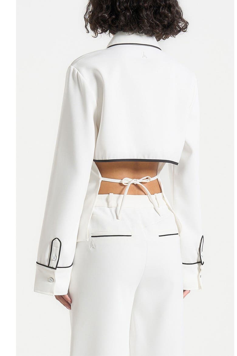 Contrast Piped Backless Tie Shirt, Alternate, color, White/Black