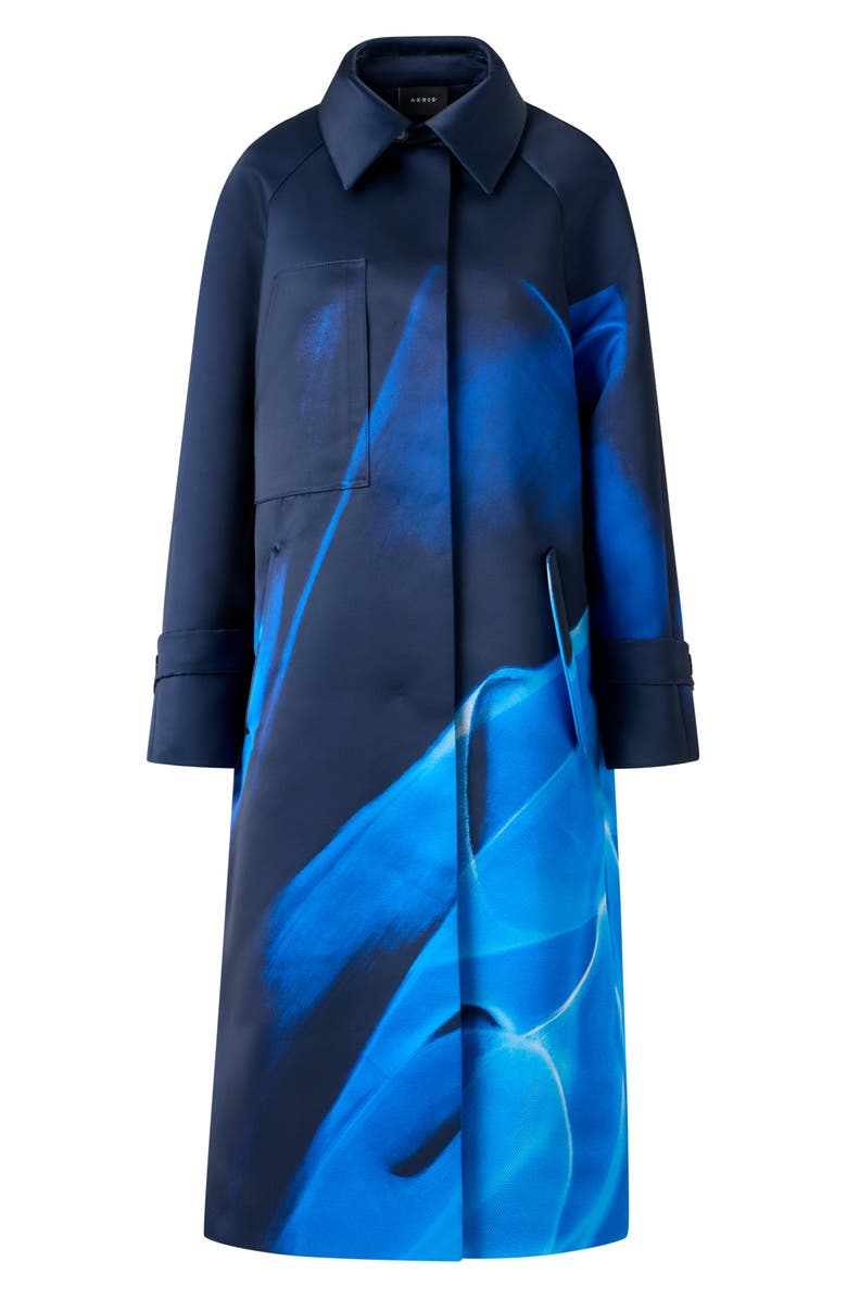 Akris Elliot Cyanotype Duchesse Satin Trench Coat, Alternate, color, Navy-Royal