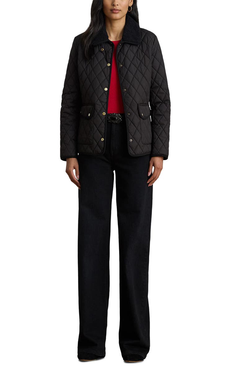 Lauren Ralph Lauren Quilted Faux Shearling Collar Jacket, Alternate, color, Black