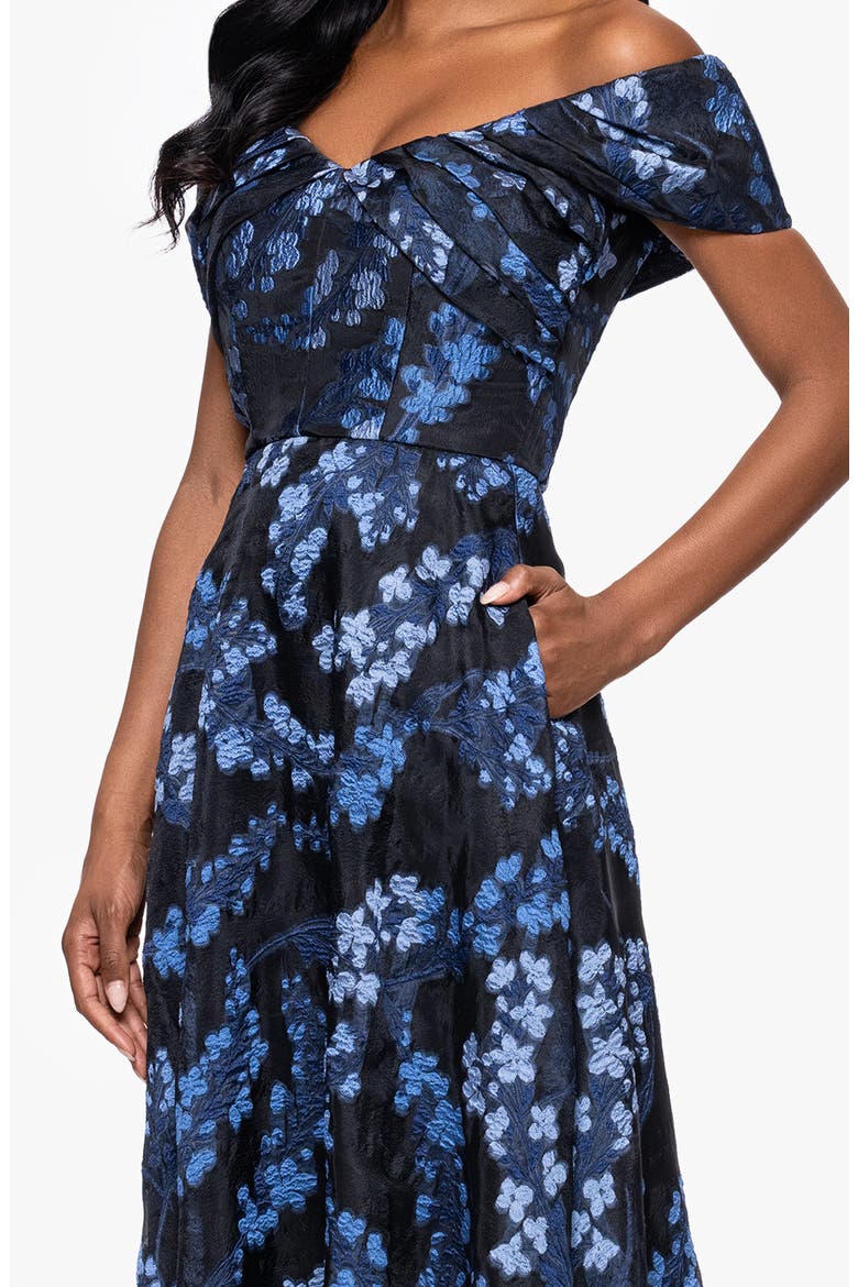 Embroidered Floral Off the Shoulder Gown, Alternate, color, BLUE/ MULTI