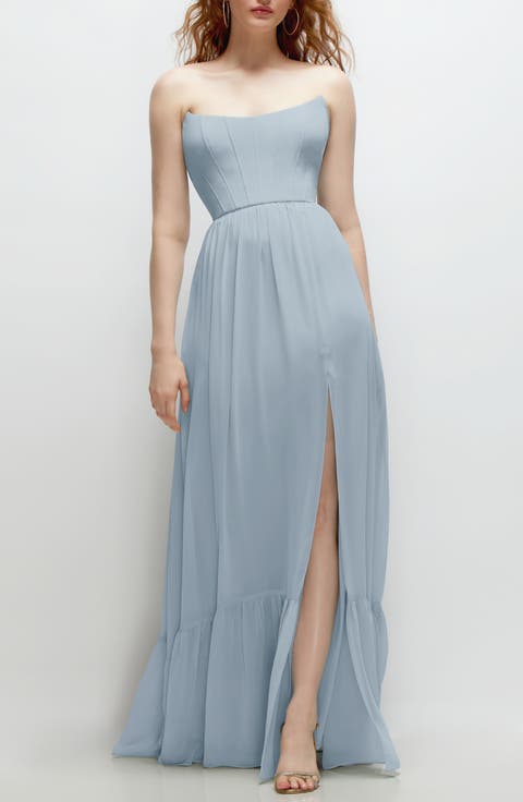 Strapless Corset Chiffon Gown