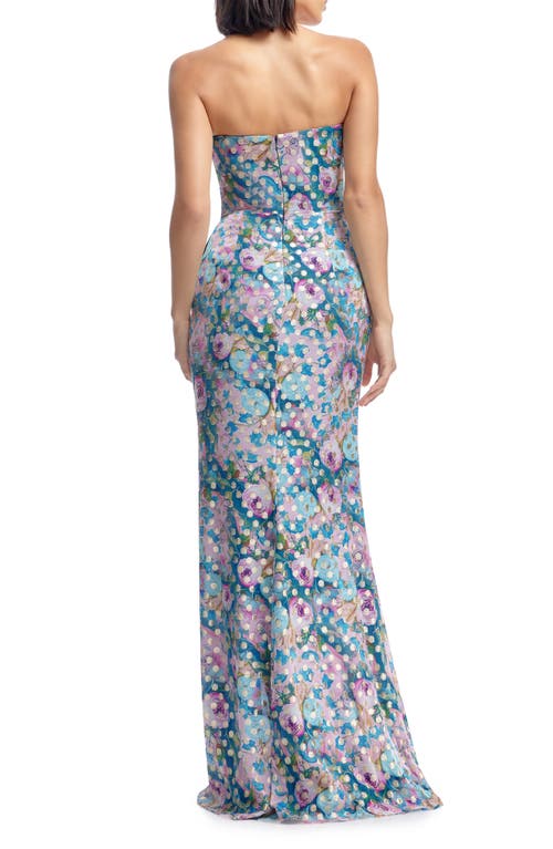 DRESS THE POPULATION DRESS THE POPULATION KAI FLORAL METALLIC CLIP DOT STRAPLESS GOWN 