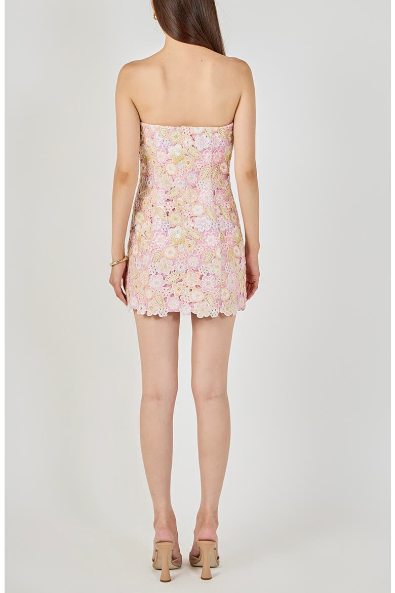 Floral Rhinestone Lace Strapless Minidress, Alternate, color, PINK MULTI COLOR