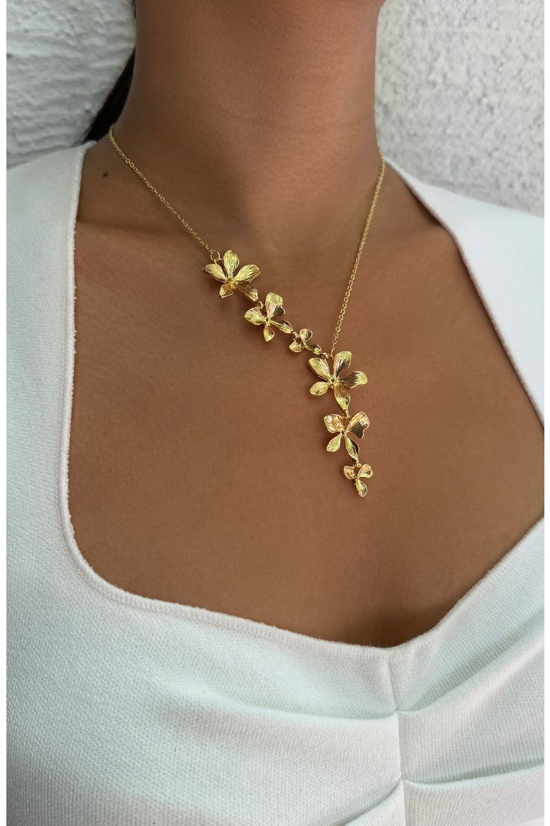 Textured Petals Y-Necklace, Alternate, color, GOLD