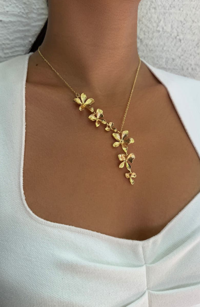 Adornia Textured Petals Y-Necklace, Alternate, color, Gold