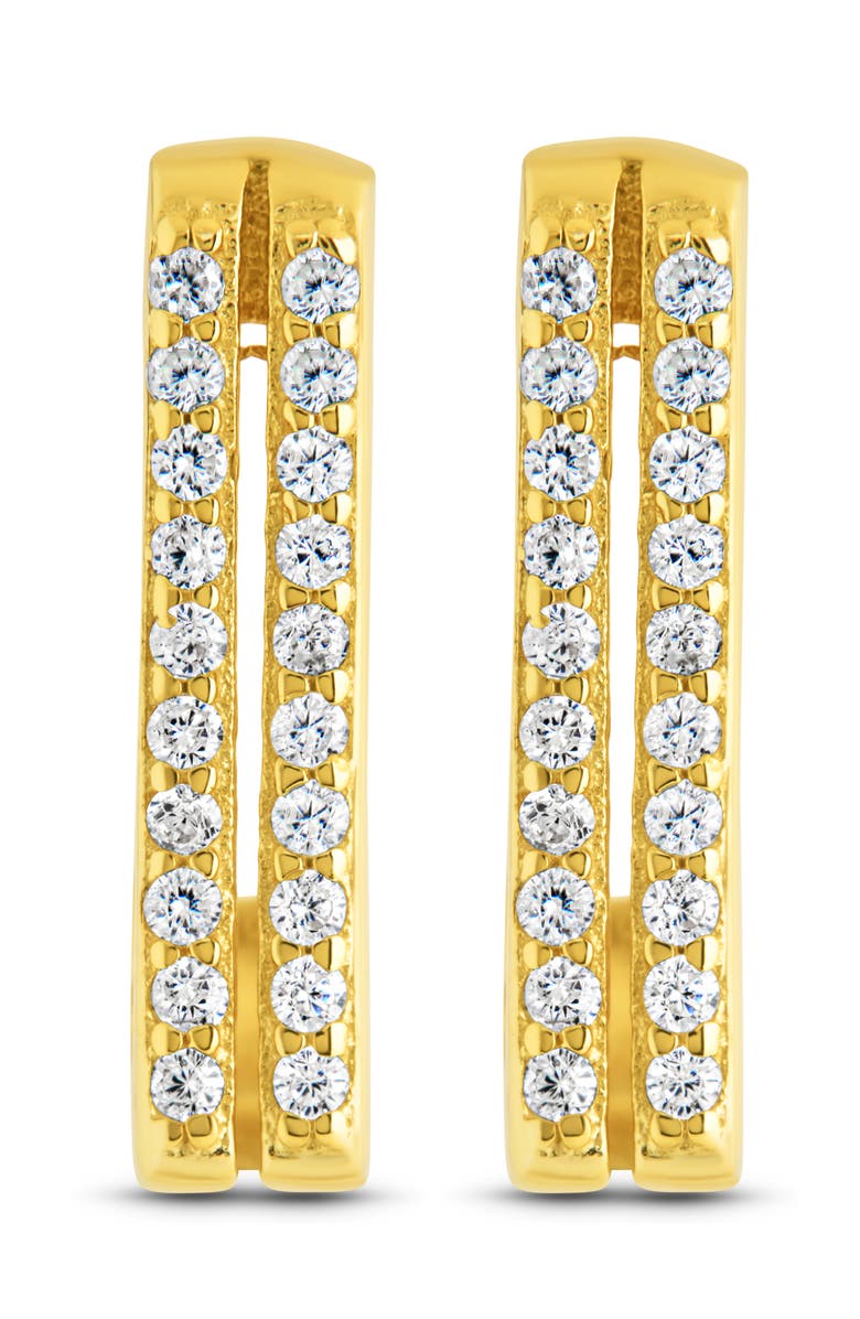 Sterling Forever Siena Pavé CZ Geometric Hoop Earrings, Alternate, color,