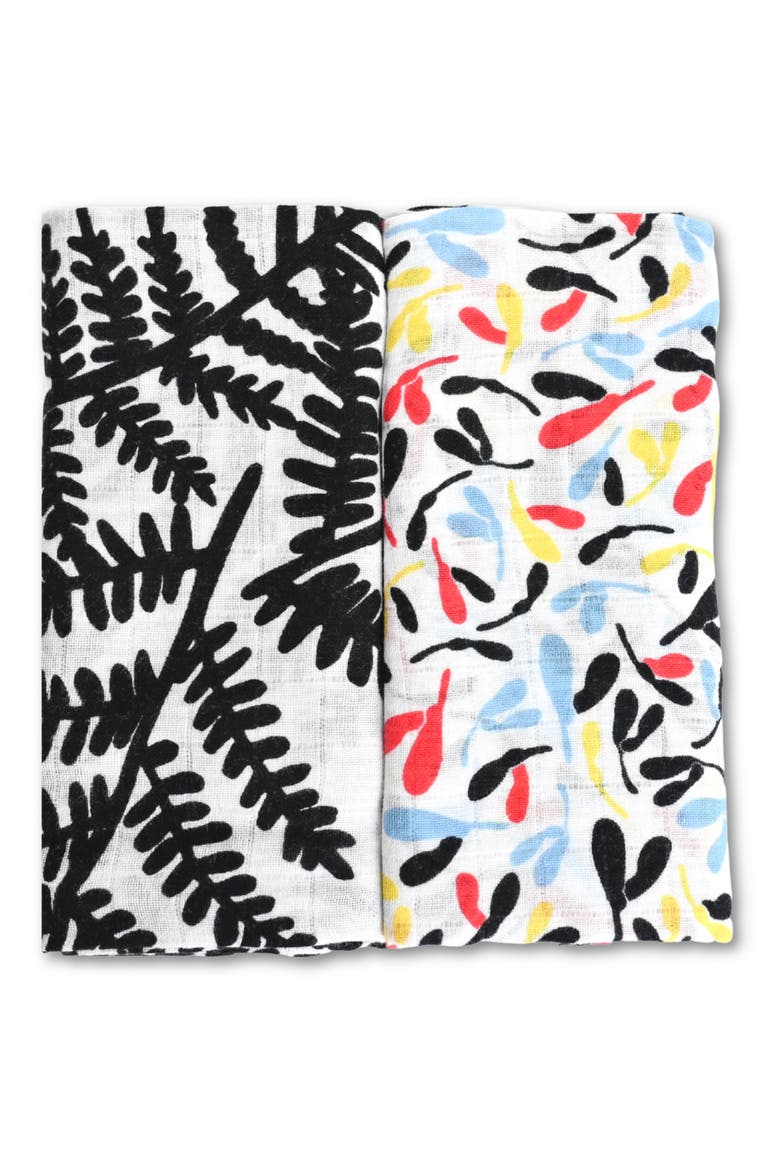 Plant Print 2-Pack Organic Cotton Muslin Squares, Main, color, PLANT PRINT MIXED