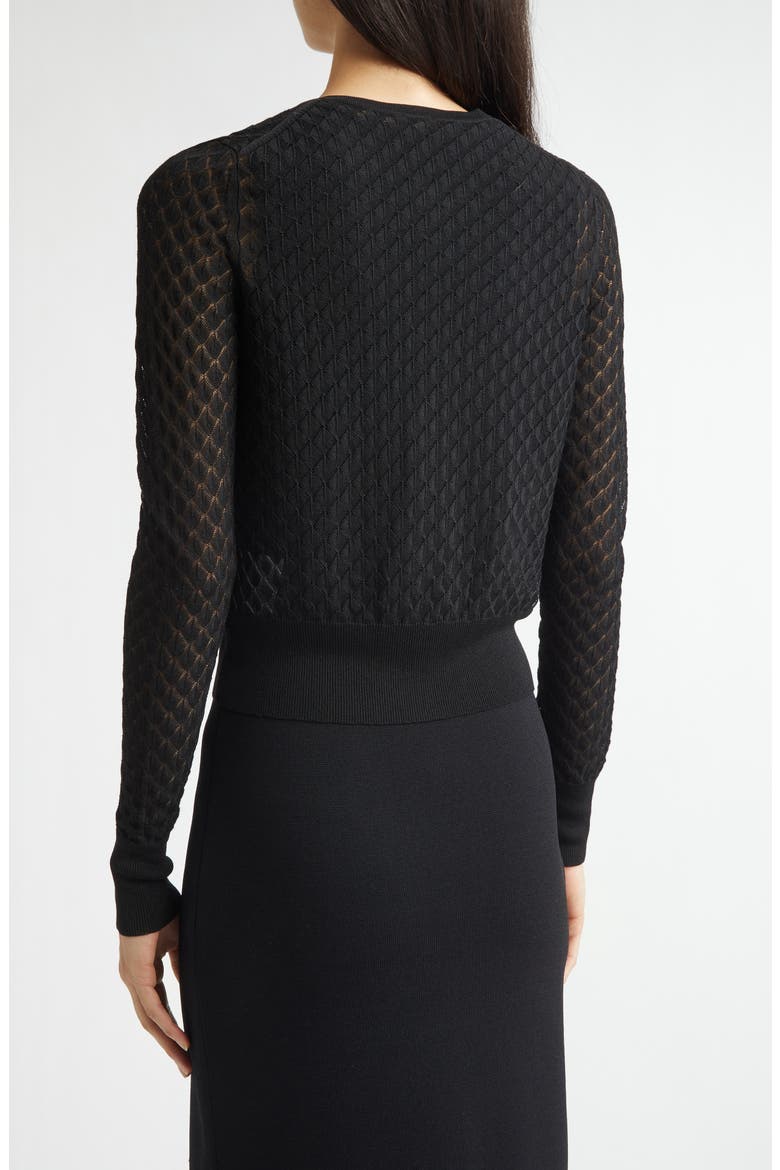 Crop Pointelle Cardigan, Alternate, color, BLACK