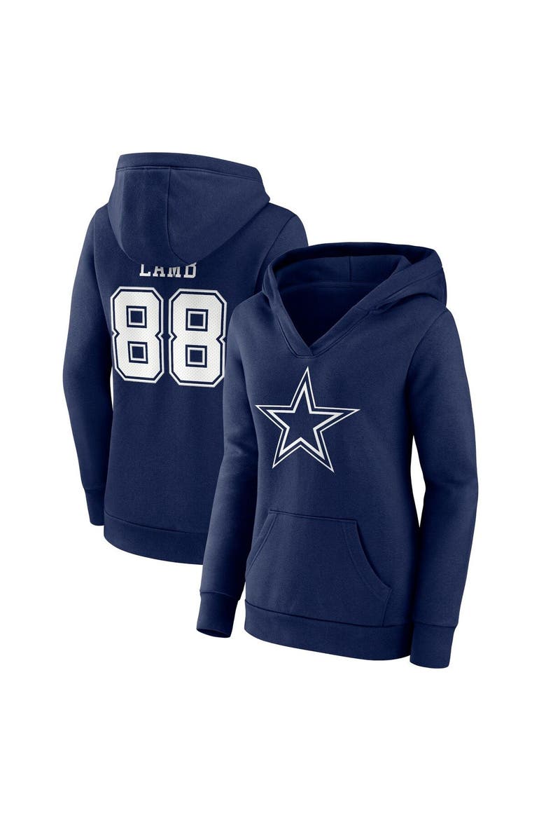 Women's Fanatics Branded CeeDee Lamb Navy Dallas Cowboys Player Icon Name & Number V-Neck Pullover Hoodie, Main, color, Navy