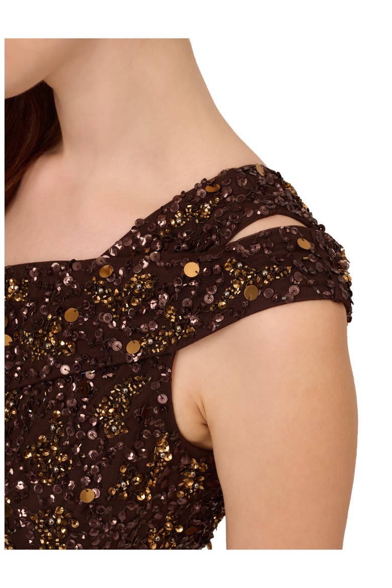 Beaded One-Shoulder Gown, Alternate, color, CHOCOLATE