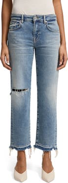 7 For All Mankind Calie Ripped Mid Rise Ankle Straight Leg Jeans