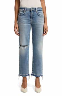7 For All Mankind Calie Ripped Mid Rise Ankle Straight Leg Jeans