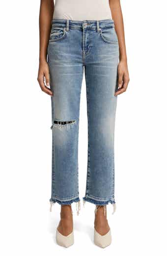 7 For All Mankind Calie Ripped Mid Rise Ankle Straight Leg Jeans