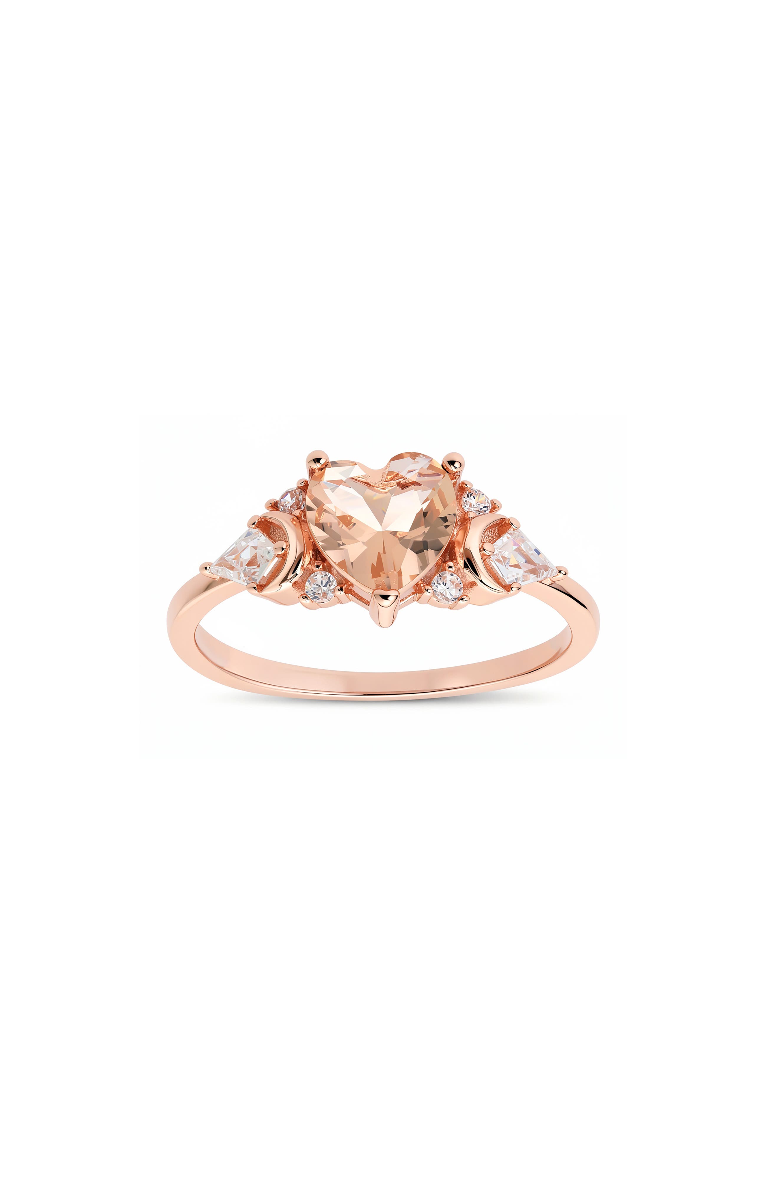 Heart Cut Simulated Morganite & Cubic Zirconia Ring